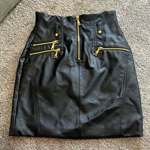 Guess leather black skirt , high waisted with gold zippers